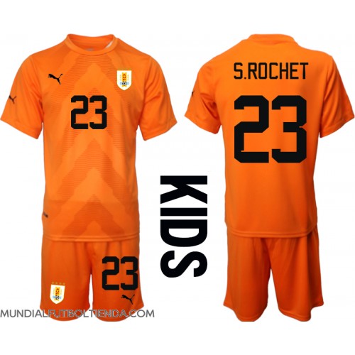 Camiseta Uruguay Sergio Rochet #23 Portero Segunda Equipación Replica Mundial 2022 para niños mangas cortas (+ Pantalones cortos)